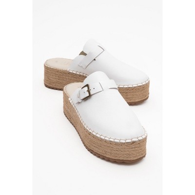 Novas - White Leather Platform Espadrille Mule (Women) | Forever & Always Shoes