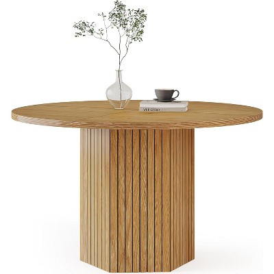Tribesigns Wood Dining Table for Dining Room, Round 47 inch Dinner Table for 4 People with Pedestal Base and Circle Oak Tabletop