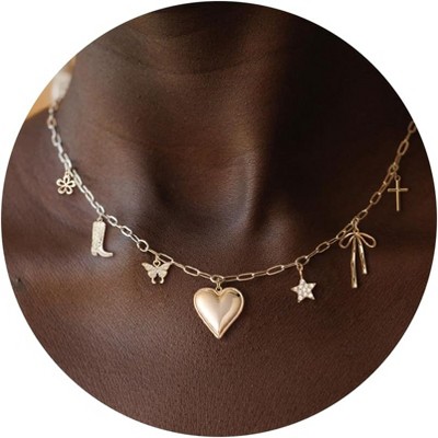 Charm Necklace-14K Gold/Silver Plated Charm Necklace Shell Conch Shell Turtle Starfish Coconut Tree Pearl Necklace Summe Beach Necklaces for Women