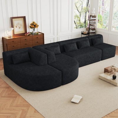 Modular Boucle Floor Couch Set, Modern Compressed Foam Sectional Sofa with Two Chaise Lounge