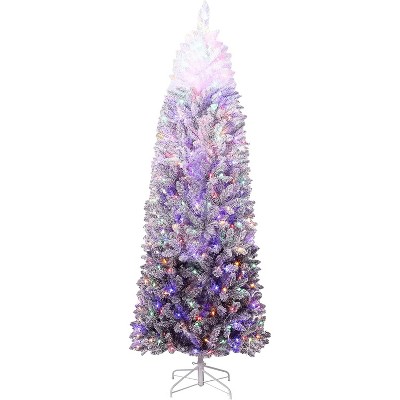Pre-Lit Pencil Christmas Tree, Skinny Christmas Tree, Decorations Fake Flockeds, 2 Color Light and Metal Leg, for Indoor Outdoor