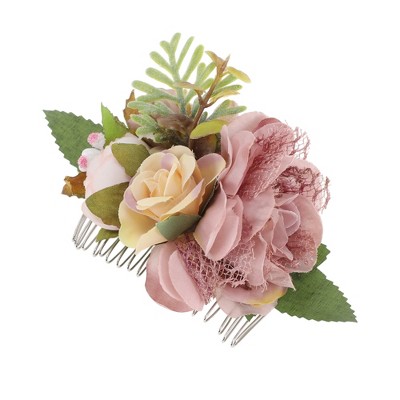 Unique Bargains Women's Reusable Simulated Flowers Side Comb 1 Pc