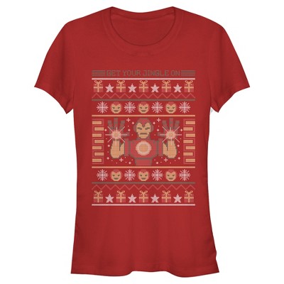 Juniors Womens Marvel Ugly Christmas Iron Man T-Shirt