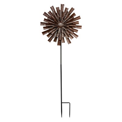 Floral Kinetic Wind Spinner Stake Bronze - Alpine Corporation: Abstract Flower Design, Iron Construction, 81" Tall