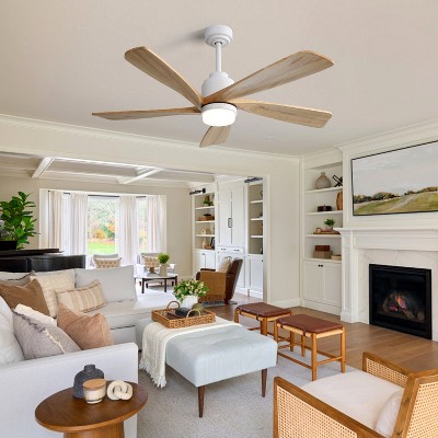 Gulches 52 Inch Indoor Ceiling Fan With Dimmable LED Light 5 Solid Wood Blades Remote Control Reversible DC Motor