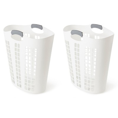 Gracious Living Easy Carry Large Vented Plastic Laundry Hamper w/Handles, White