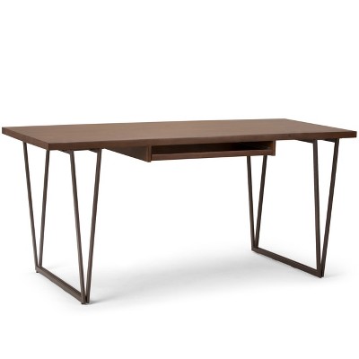 66" Travis Solid Wood Desk with Keyboard Tray, Metal Base - WyndenHall