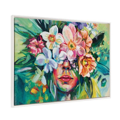Kate & Laurel All Things Decor 23"x33" Sylvie Beaded She Thrived in The Overgrowth Framed Canvas by Rachel Christopoulos White