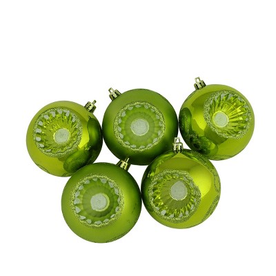 Northlight Shatterproof 2-Finish Retro Reflector Christmas Ball Ornaments - 3.25" (80mm) - Kiwi Green - 5ct