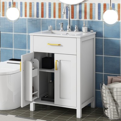 Whisen 24" Bathroom Vanity Combo with Ceramic sink, Luxurious Space-Saving Vanity, 2 Doors