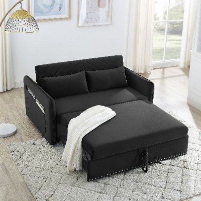 CAVINAS Convertible Sofa Bed with 2 Lumbar Pillows and Side Pocket, Sleeper Sofa Bed with USB Port, 3-in-1 Adjustable Loveseat Sofa with Pull-Out Bed