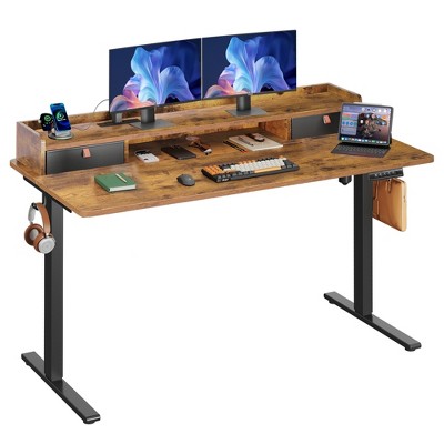 GALAXHERO 55×24 Inch Widened Electric Standing Desk, Height Adjustable Sit-Stand Workstation with with 2 Drawers,for Home Office