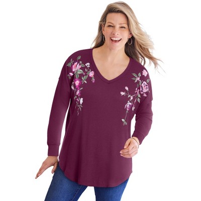 Woman Within Waffle Thermal V-Neck Tee