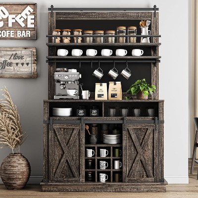 70" Tall Kitchen Pantry Cabinet, Freestanding Coffee Hutch with Microwave Stand, Modern Buffet Cupboard Cabinet, Kitchen Sideboard Cabinet