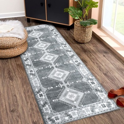 Washable Vintage Rug Non Slip Low Pile Rug Soft Throw Floor Cover Foldable Indoor Carpet for Living Room Bedroom Playroom Nursery