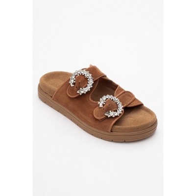 Morelia - Cognac Brown Suede Leather Slide Sandal (Women) | Forever & Always Shoes