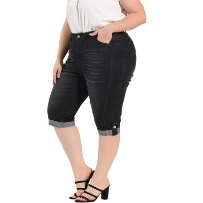 Agnes Orinda Women's Plus Size Mid-Rise Curvy Skinny Stretch Denim Jean Capri
