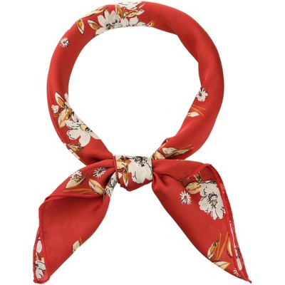 Elerevyo Women's Floral Satin Square Silky Neck Scarf Neckerchief Hair Band