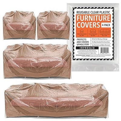 Impresa [Variety 4 Pack] Plastic Furniture Covers for Moving & Storage -Couch Covers for Sofa, Loveseat & 2 Armchairs