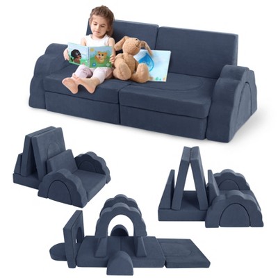 11Pcs Modular Kids Play Couch, Fortplay Bedroom and Playroom Furniture for Toddlers, Convertible Sofa Couch and Floor Cushion for Boys and Girls