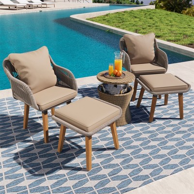 ELJGET 5 Pieces Patio Furniture Sets, Outdoor Furniture Bistro Sets with Wicker Cool Bar Table & Ottomans for Porch, Backyard, Poolside