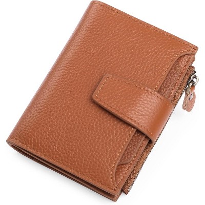 FATMOON Women's Genuine Leather Wallet,Compact Size Wallet, RFID Blocking,with 14 Slots and 2 Zippered Pockets & Zipper Coin Pouch