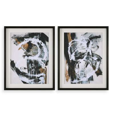Uttermost Winterland Abstract Wall Art Set of 2 – 38.75"H Modern Prints with Linen Mat & Black Pine Wood Frames