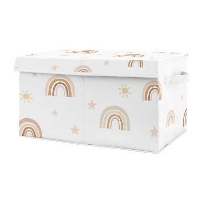 Sweet Jojo Designs Girl Fabric Storage Toy Bin Boho Rainbow Pink Tan and Yellow