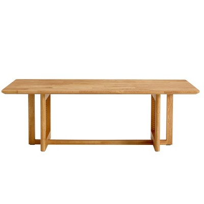 Maliang Chinese Style Log Wind Imitation Rattan Tea Table, Rectangular Solid Wood Coffee Table