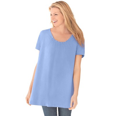 Woman Within Perfect Short-Sleeve Shirred U-Neck Tunic