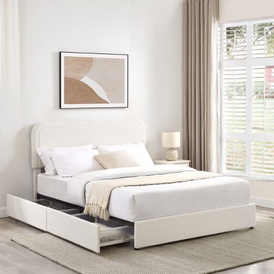 Christopher Knight Home Calvin Modern Boucle Upholstered Queen Size Bed with 2 Drawers and Adjusted Headboard