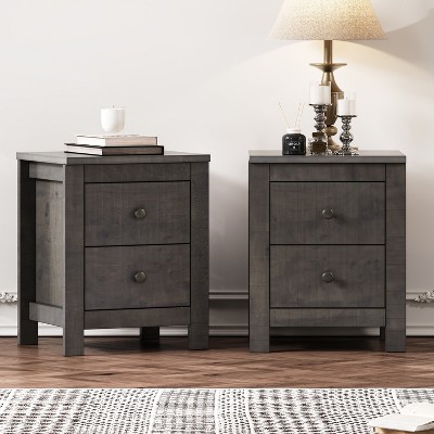 Farmhouse Wooden Nightstand Set of 2 with Retro Design, Wood Side Table with Storage Cabinet - ModernLuxe
