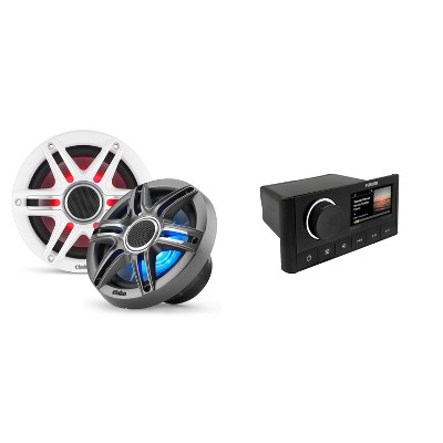 Fusion MS-RA670 Apollo Source Unit w/ Clarion CMSP-651RGB-SWG Premium 6.5-inch Coaxial Marine Speakers with built-in RGB illumination ( Includes Wh...