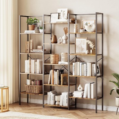GAOMON 5-Tier Bookshelf,Bookcase W/14 Display Shelves, Rustic Industrial Bookshelf with Frame