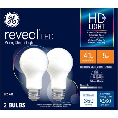GE 2pk 40W Reveal A19 LED Light Bulbs