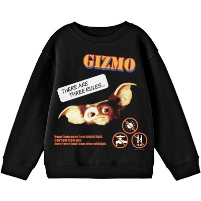 Gremlins Gizmo There Are Three Rules Character Art Youth Black Crew Neck Sweatshirt