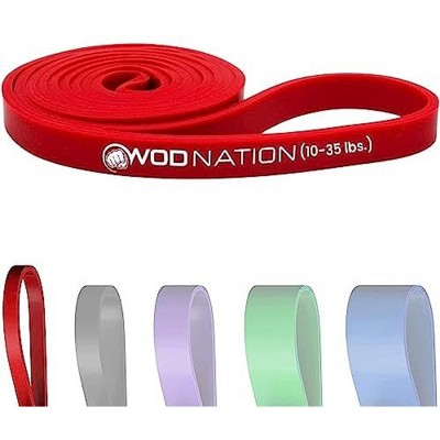 WOD Nation Single Pull Up Assistance Band (10 - 35lbs Red Band) - Best for Pullup Assist, Chin Ups - 41" Straps