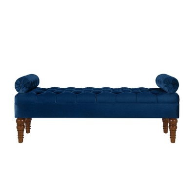 TiramisuBest Velvet Tufted Bedroom Bench, Upholstered Long Window Bench with Bolster, Entryway Bench for Living Room, Violet