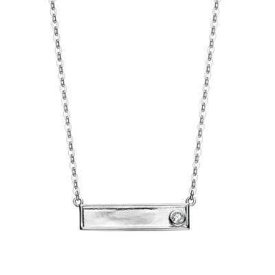 "White Gold Plated Bar Necklace Adorned with Lab-Created Colored Cubic Zirconia – A Chic and Vibrant Jewelry Piece"
