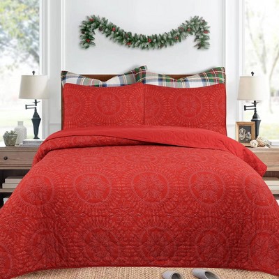 Marcielo 3Pcs Festive Christmas Quilt Bedspread Set Medallion