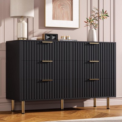 6-Drawer Fluted Bedroom Dresser with Large Capacity Drawers, Anti-Tip Straps and Sturdy Metal Handles for Living Room & Hallway