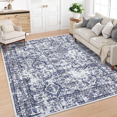 Coolmee Area Rug Washable Rug Non Slip Non Shedding Rugs Low Pile Floral Printed Foldable Carpet for Bedroom Office