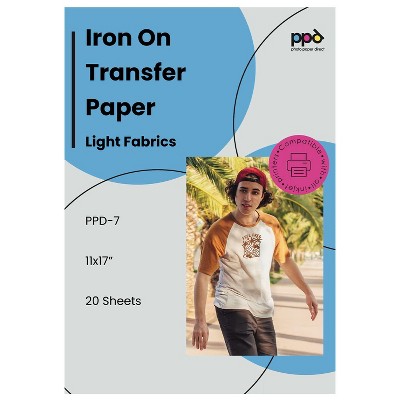 PPD 20 Sheets 11x17" - Inkjet Iron-on Heat Transfer Paper for White & Light Fabric and T-Shirts - Premium - PPD-7-20
