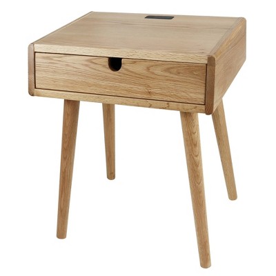 Nightstand with USB Ports Natural Oak - Flora Home: Solid American Red Oak, Easy Charge, Storage Drawer