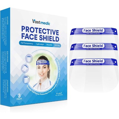 VastMedic 3 Pack Reusable Face Shields with Anti-Fog Coating