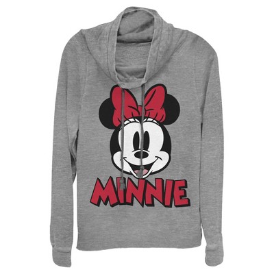 Juniors Womens Mickey & Friends Retro Minnie Mouse Big Face Cowl Neck Sweatshirt