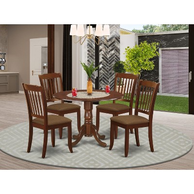 HomeStock 5 Piece Kitchen Table Set Mahogany Round Dining Table with Linen Fabric Chairs