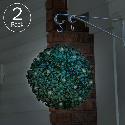 Solar Powered LED Faux Topiary Ball Pair Set of 2 Pre-lit Artificial Boxwood Balls with Rechargeable Battery Outdoor Greenery Decor by Pure Garden