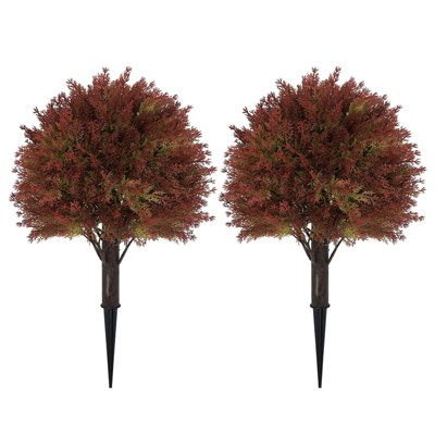 poetree 24" Faux Cypress,Fall Artificial Topiary Ball Tree with Ground Spike Faux Plant for Indoor & Outdoor,2 Pack
