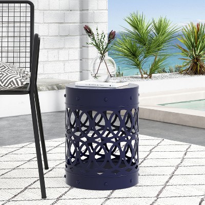 NicBex Outdoor Cast Iron Cylinder Patio End Table, Metal end Table Accent Table for Outdoor and Indoor Use, White